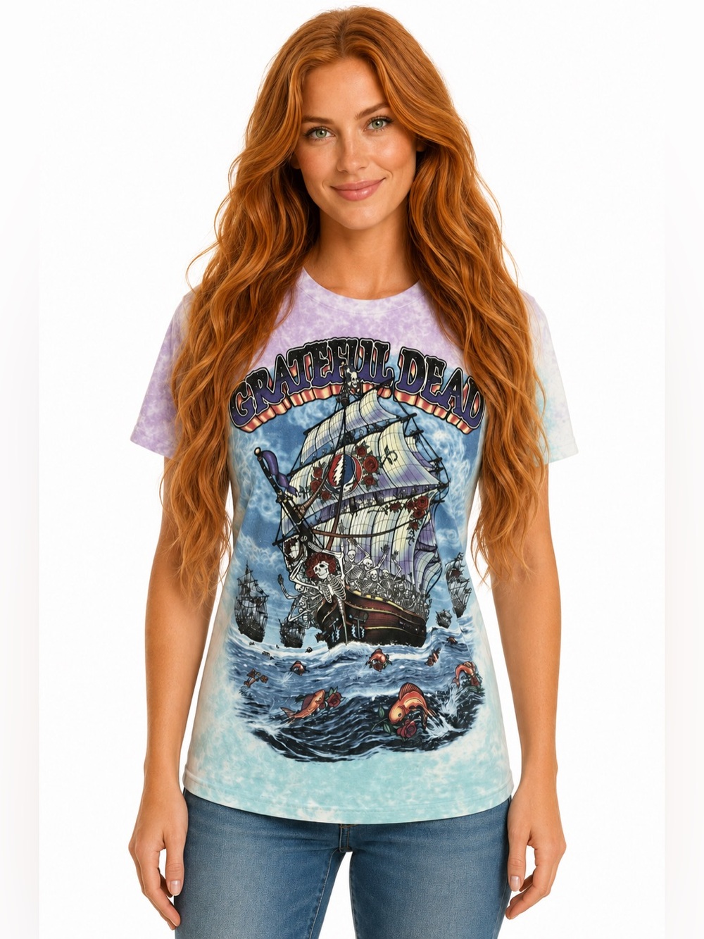 Liquid Blue Grateful Dead Ship of Fools Tie Dye T Shirt Small Deadhead